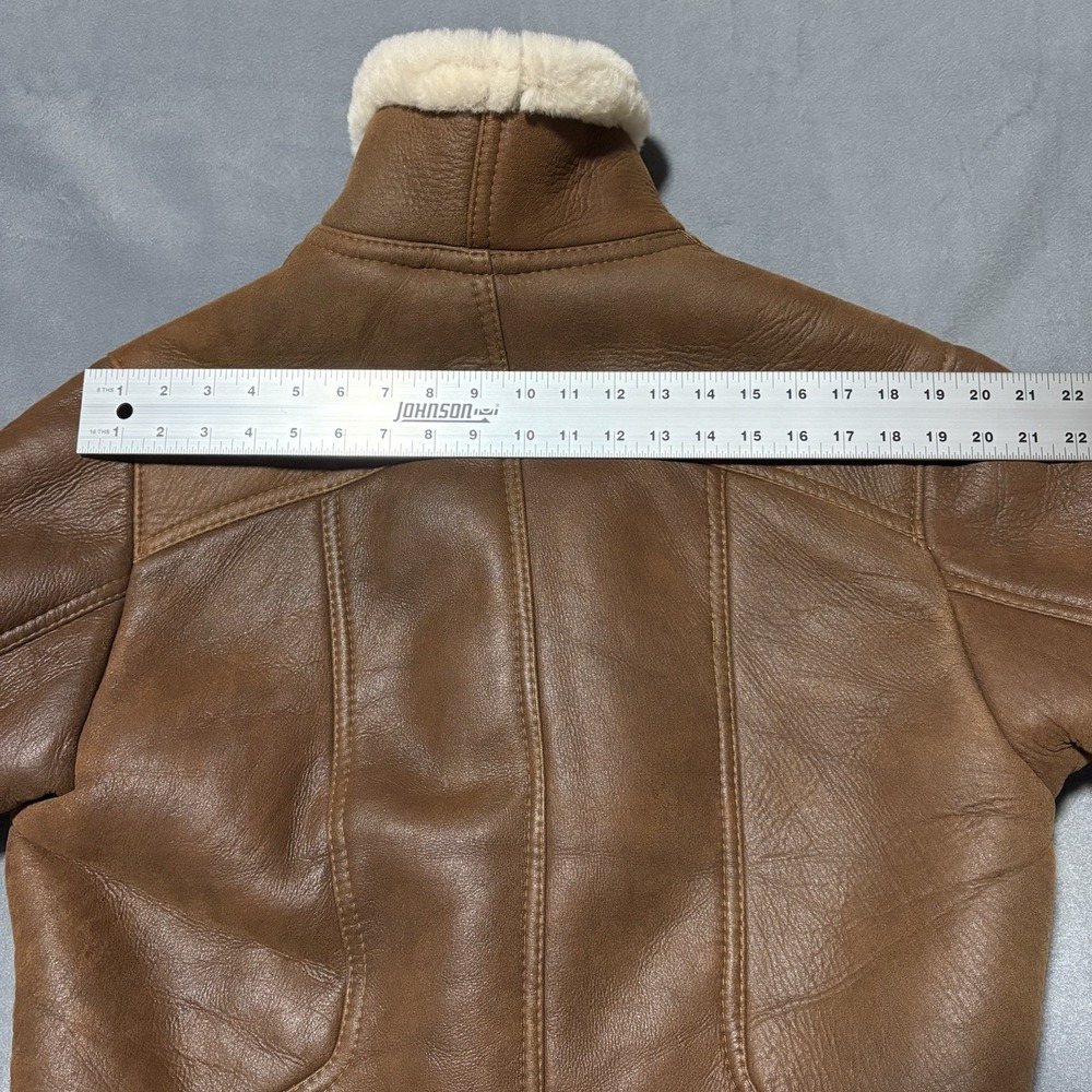 Shearling Lambskin B-3 Bomber Jacket Mens Size M Aviator Coat Brown Handmade NEW - Picture 14 of 16